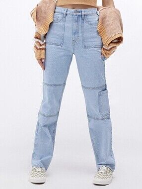SHEIN Light Blue Straight-Leg Patchwork Jeans